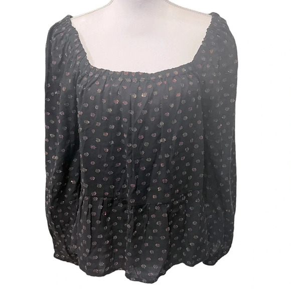 LOFT Shimmer Dot Square Neck Blouse Black Size Medium NWT - Picture 1 of 15